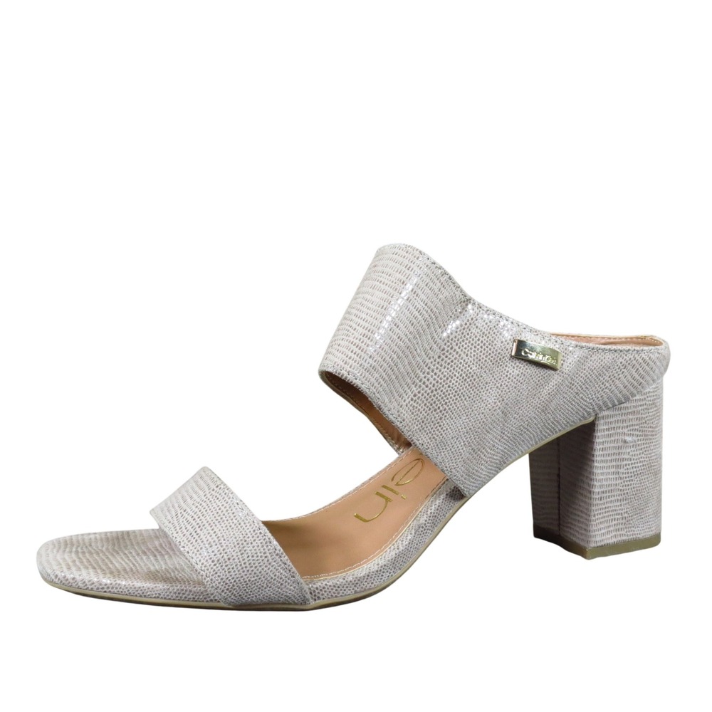 Calvin Klein Cirella Womens Block Heel Slide Sandals Size 7.5 Dressy Beige Snake